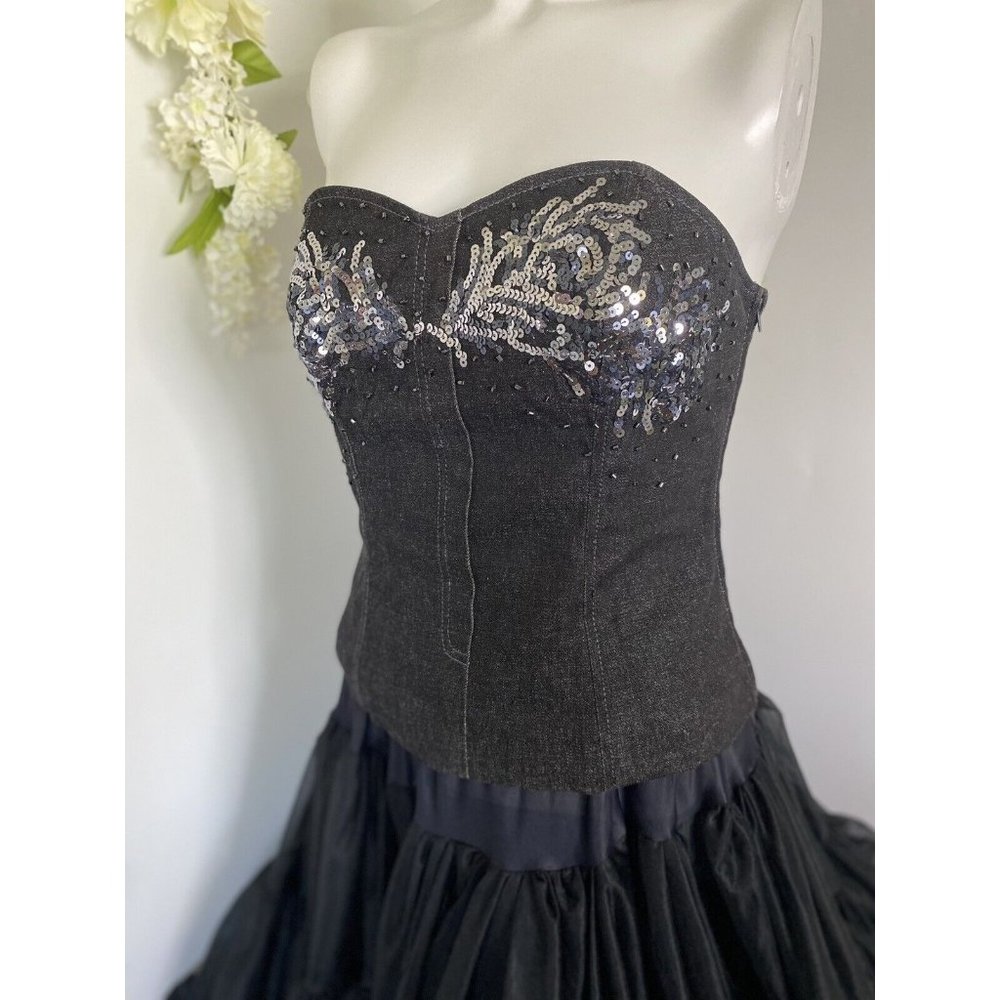 Randolph Duke The Jeanius Look Denim Sequined Dark Wash Bustier Sz Small Vintage